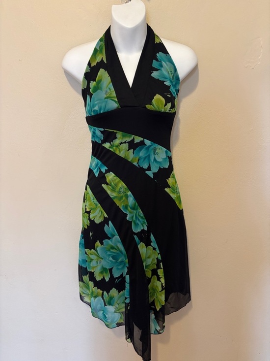 Rampage Dresses & Skirts - Rampage Black Halter Dress with Teal and Lime Floral Print